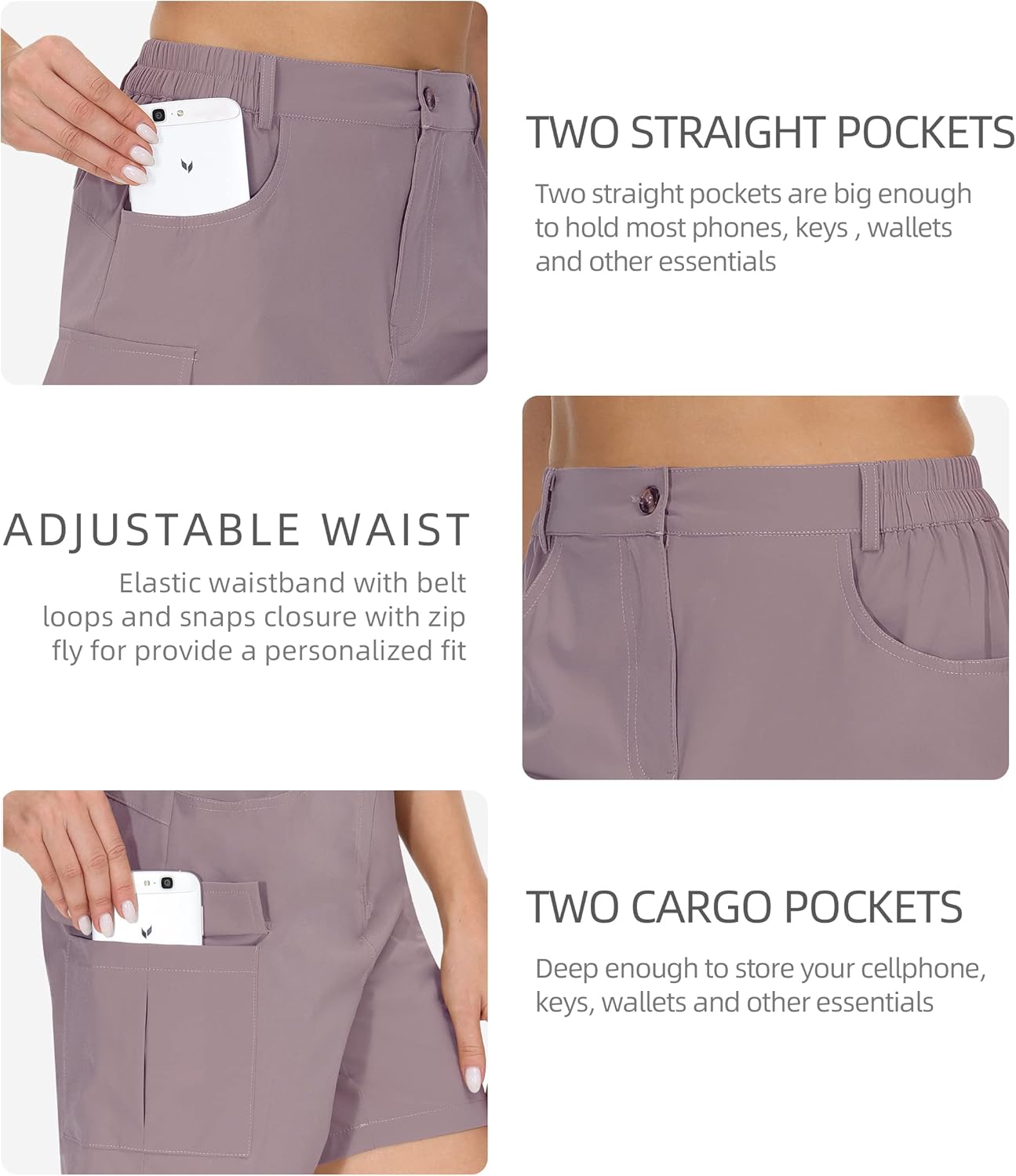 Cakulo Womens 6" Hiking Cargo Bermuda Shorts Quick Dry Golf Walking Work Summer Lightweight Shorts Pockets - Image 4