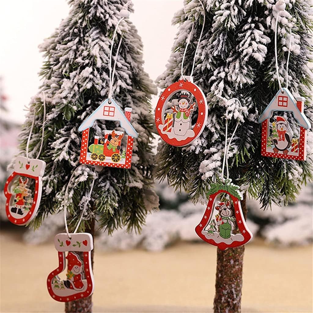 12Pcs Christmas Snowflakes Wooden Pendants Xmas Tree Ornaments Home Hanging Decor (Color : A Size : One Size) (D One Size)