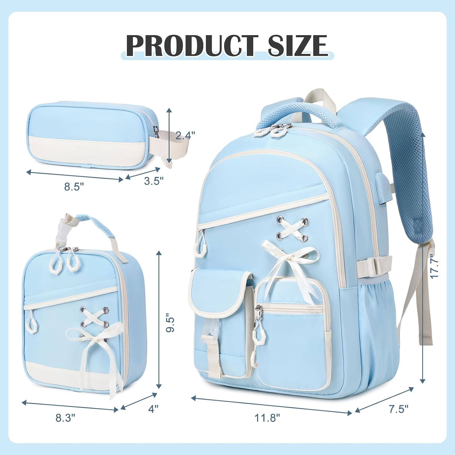 DIGOBAY Backpacks for Girls - 3PCS Girls Backpack with Lunch Box & Pencil Pouch School Backpacks for Elementary Middle High College School Bookbag for Teen Girl Kids Students Blue