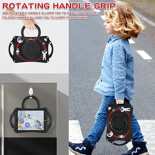 Miniatura 4 de BATYUE Funda para iPad de 65 generación de 9.7 pulgadas con soporte para lápiz soporte giratorio 360 y correa para el hombro, funda a prueba de