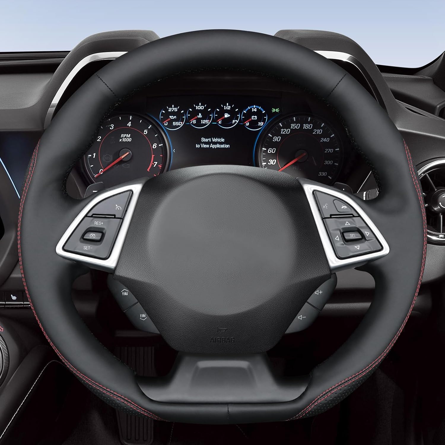 MEWANT Hand Stitch Steering Wheel Cover for Chevy Camaro 2016-2025 Custom Black Microfiber Leather Interior DIY Wrap Restoration Kit Anti-Slip Breathable Protector