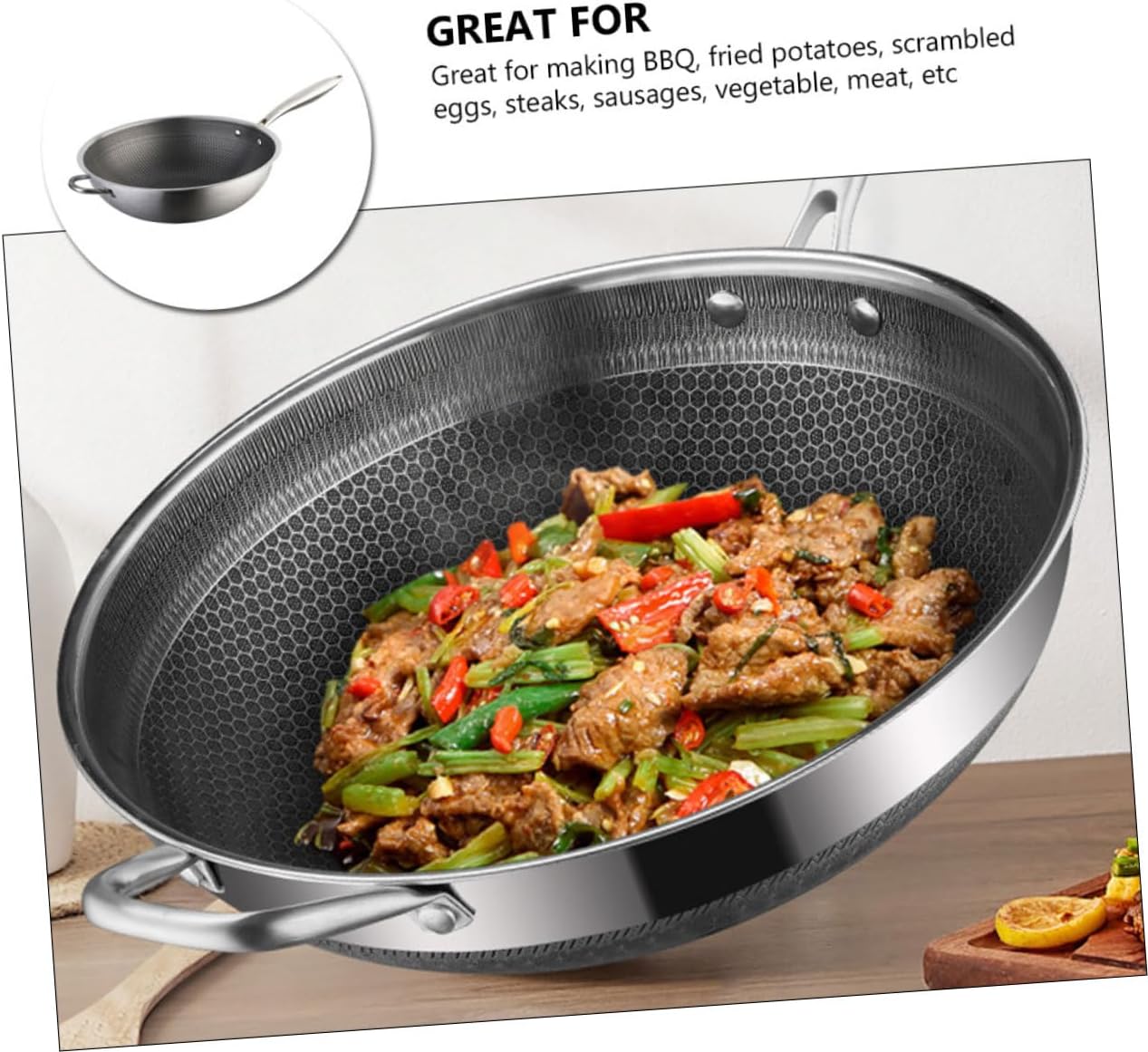 ABOOFAN Pan Stainless Steel Wok Honeycomb Grain Fry Pan for Bbq Eggs Sausages Meat