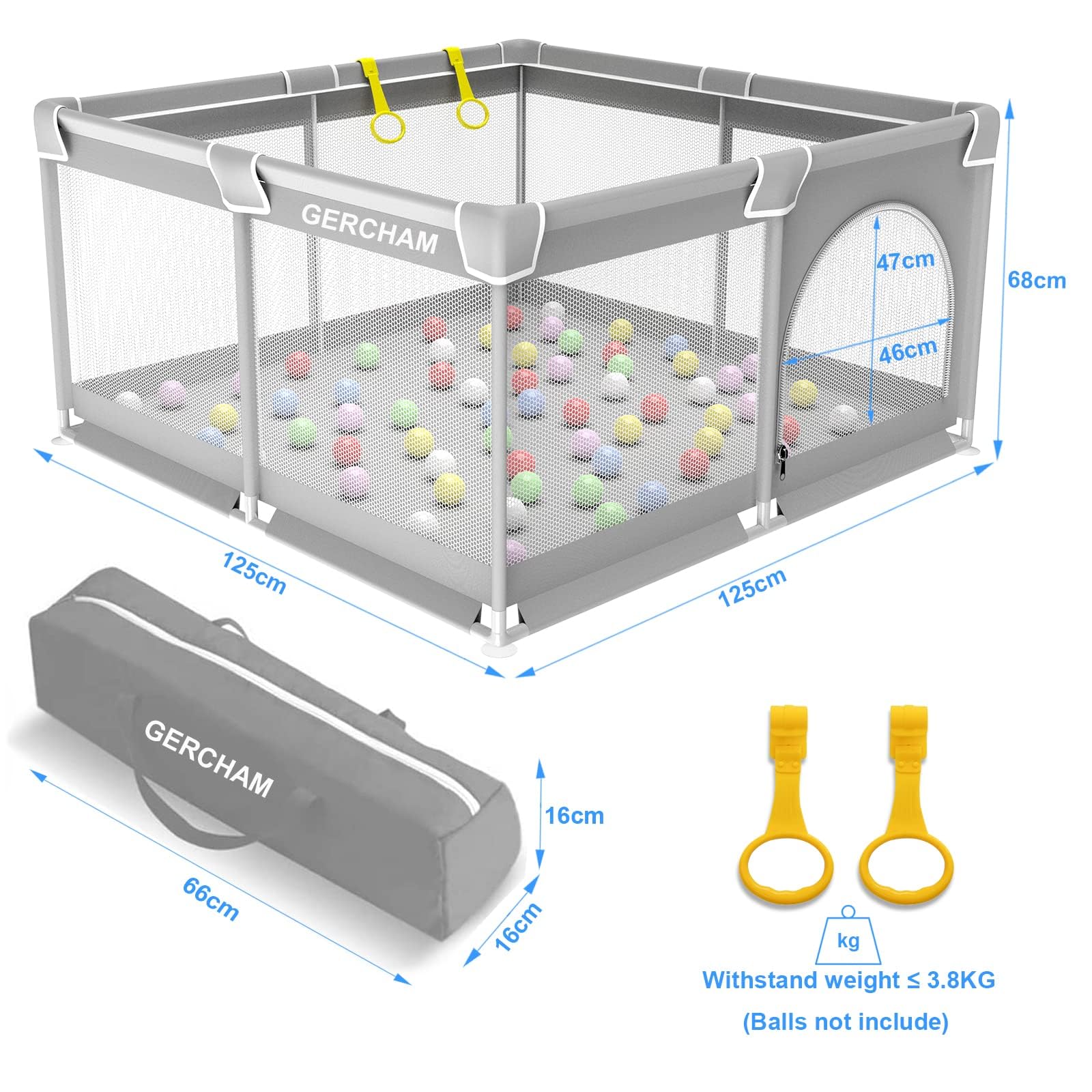 Parc Bébé Pliable GERCHAM 120x120cm Avec Maille Respirante - Centre D'Activités Intérieur Et Extérieur
