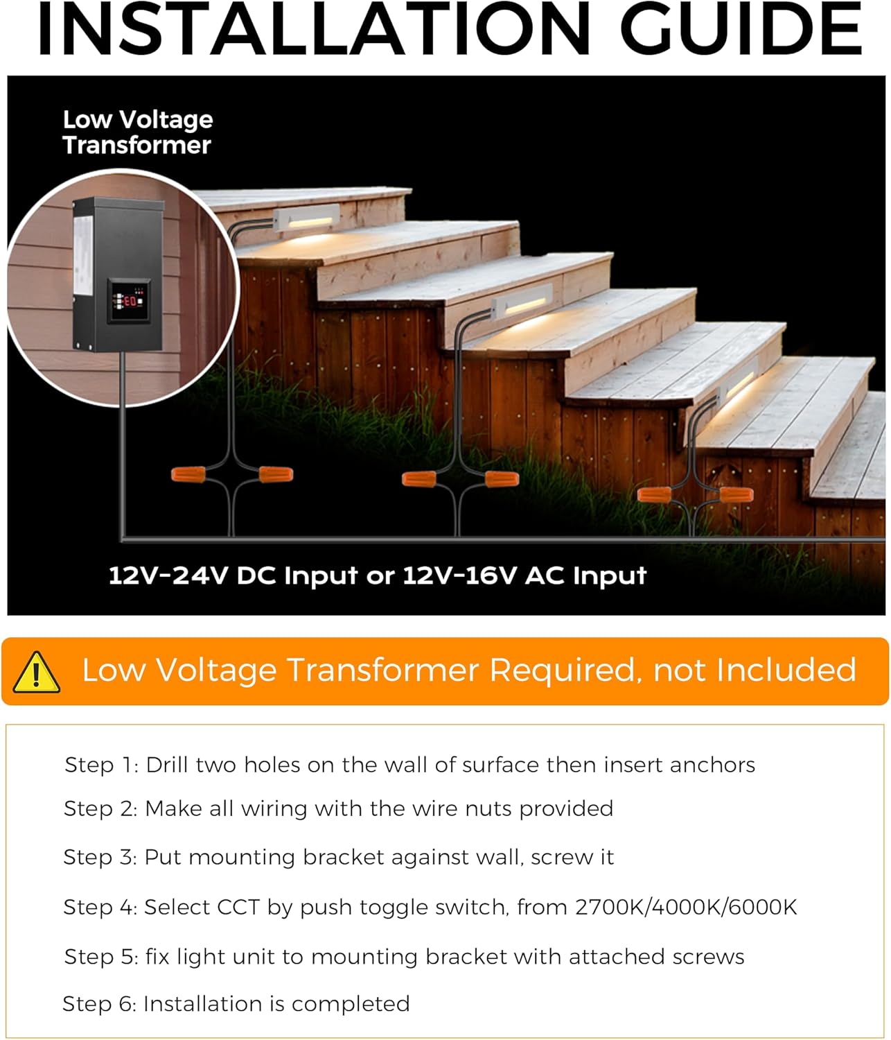 CLOUDY BAY [6 Pack] Low Voltage 12-24V LED Step Lights Outdoor,2.5W Landscape Cutoff Stair Riser Light,Outside Accent Lighting Fixtures,Wet Location,White