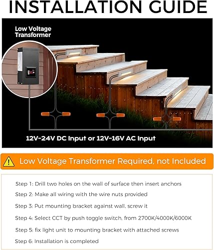 Miniatura 3 de CLOUDY BAY Paquete de 6 Luces LED de bajo voltaje de 12-24 V para escalones al aire libre, 2.5 W, luz elevadora de escalera, accesorios de