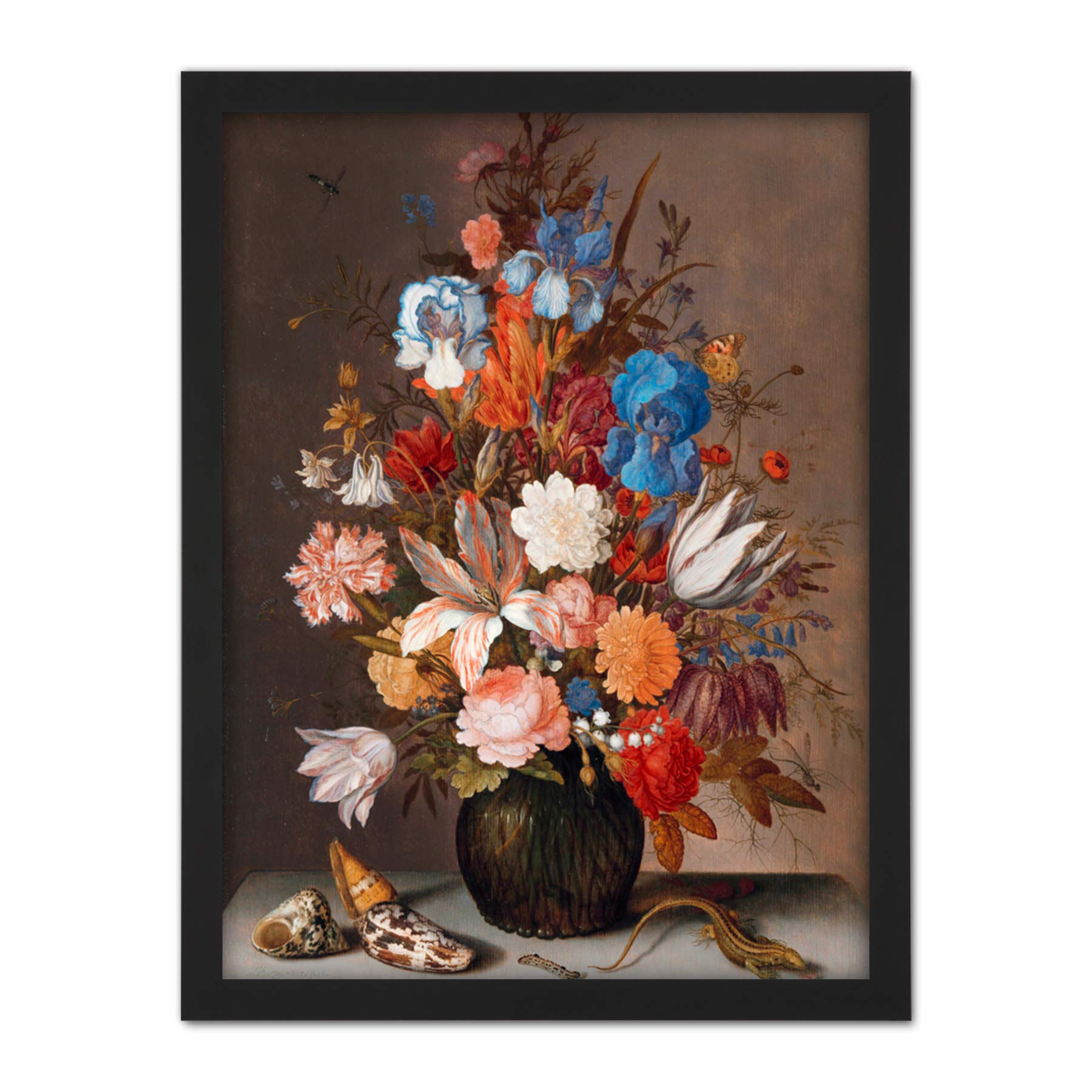 Artery8 Balthasar Van Der Ast Still Life Flowers Painting Artwork Framed Wall Art Print 18X24 Inch
