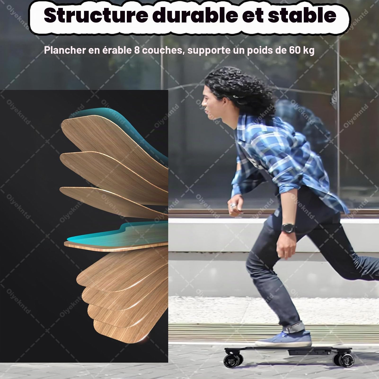 Skateboard électrique, skateboard électrique de ville avec télécommande pour adultes, 3 vitesses réglables pour débutants, autonomie de 8 km, idéal pour les trajets domicile-travail en ville Orange