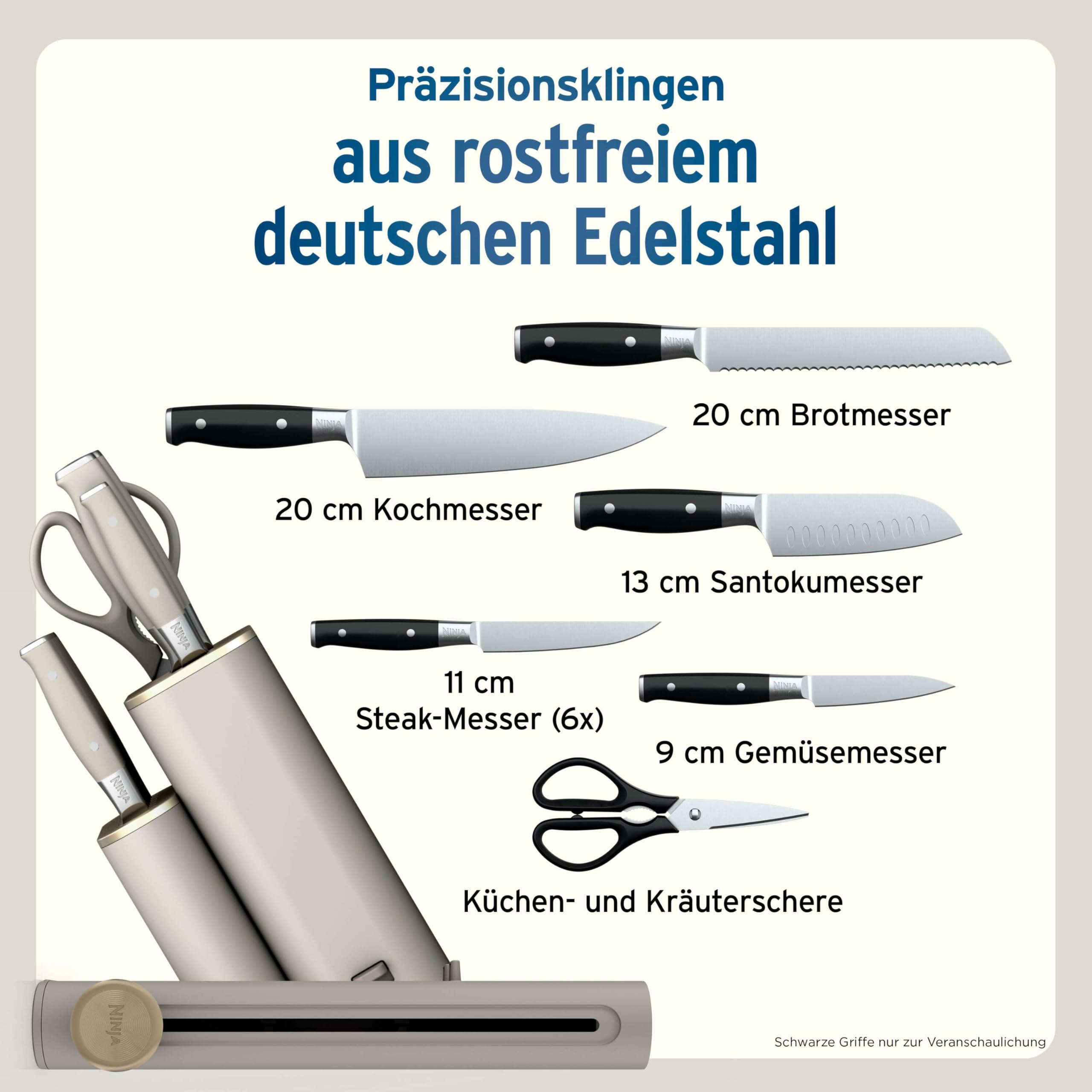 Ninja StaySharp 13-teiliges Messerblock-Set mit abnehmbarem Messerschärfer – Steingold NK32013EUUKSD1
