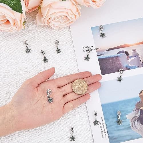 Miniatura 3 de SUPERFINDINGS 12 colgantes de diamantes de imitación de tortuga marina para pulsera de plata tortuga colgante de cristal lindo animal marino