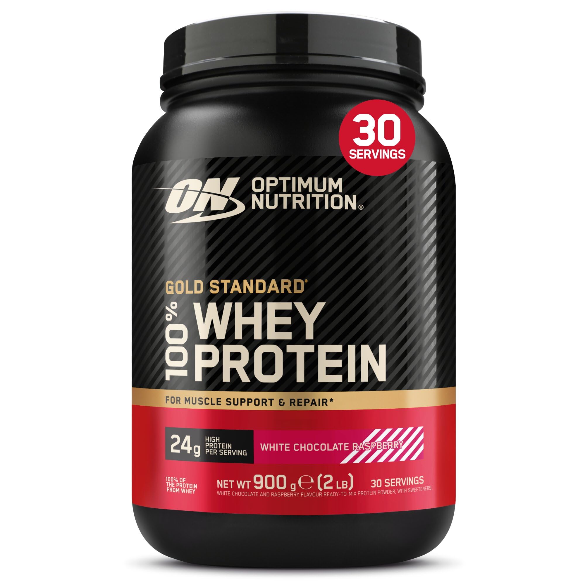 Gold Standard 100% Whey Protein Powder for muscle building and recovery, White Chocolate Raspberry, 900g, 30 servings, Package May Vary