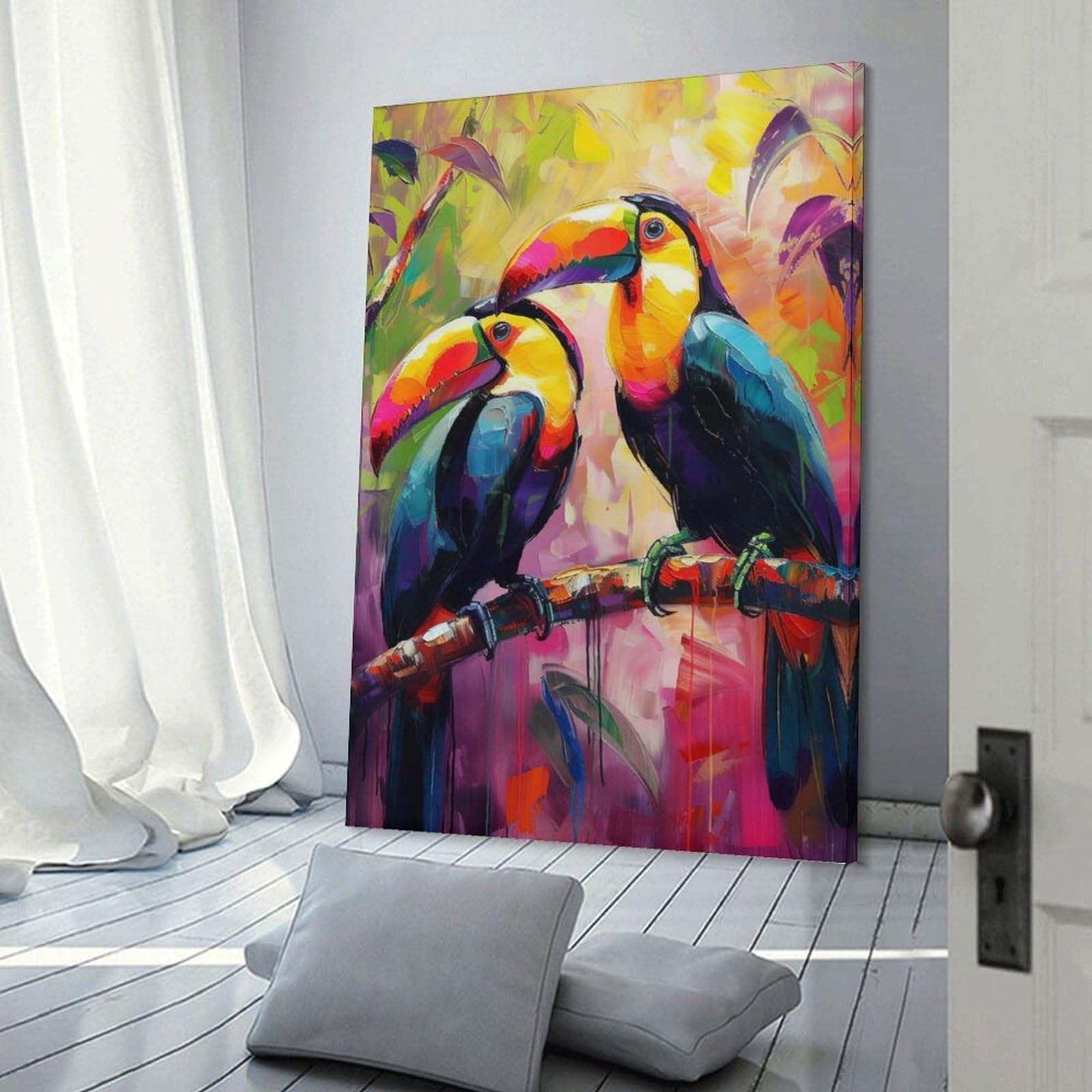 Junmoney Wall Art Print Toucan Couple Painting, 16x24inch(40x60cm), for Bedrooms, Workspaces And Everyday Interiors, Stylish Home Artwork for Focal Walls