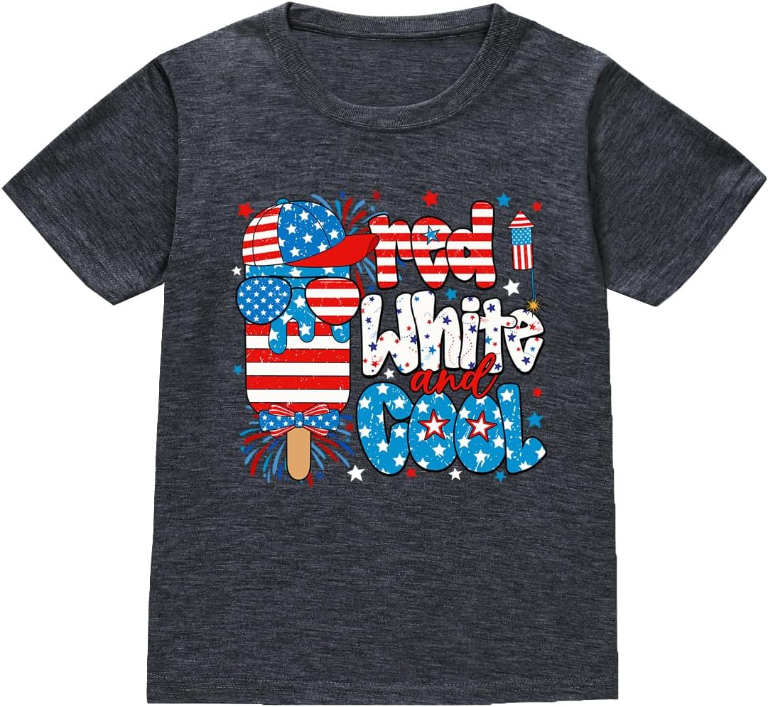 Kids 4th of July Shirts for Cotton Patriotic Tops Boys American Flag T-Shirt Independence Day Tees Clothes Size 2-10