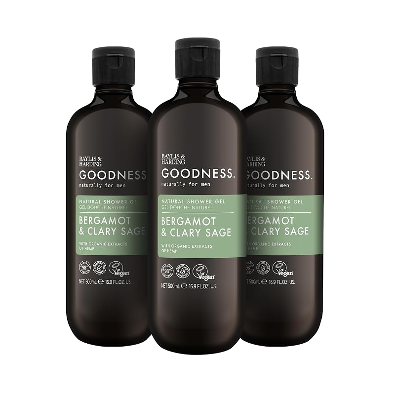 Baylis & Harding Goodness Mens Gel de Banho Masculino com Bergamota e Sálvia Esclareia, 500 mL, Pacote com 3