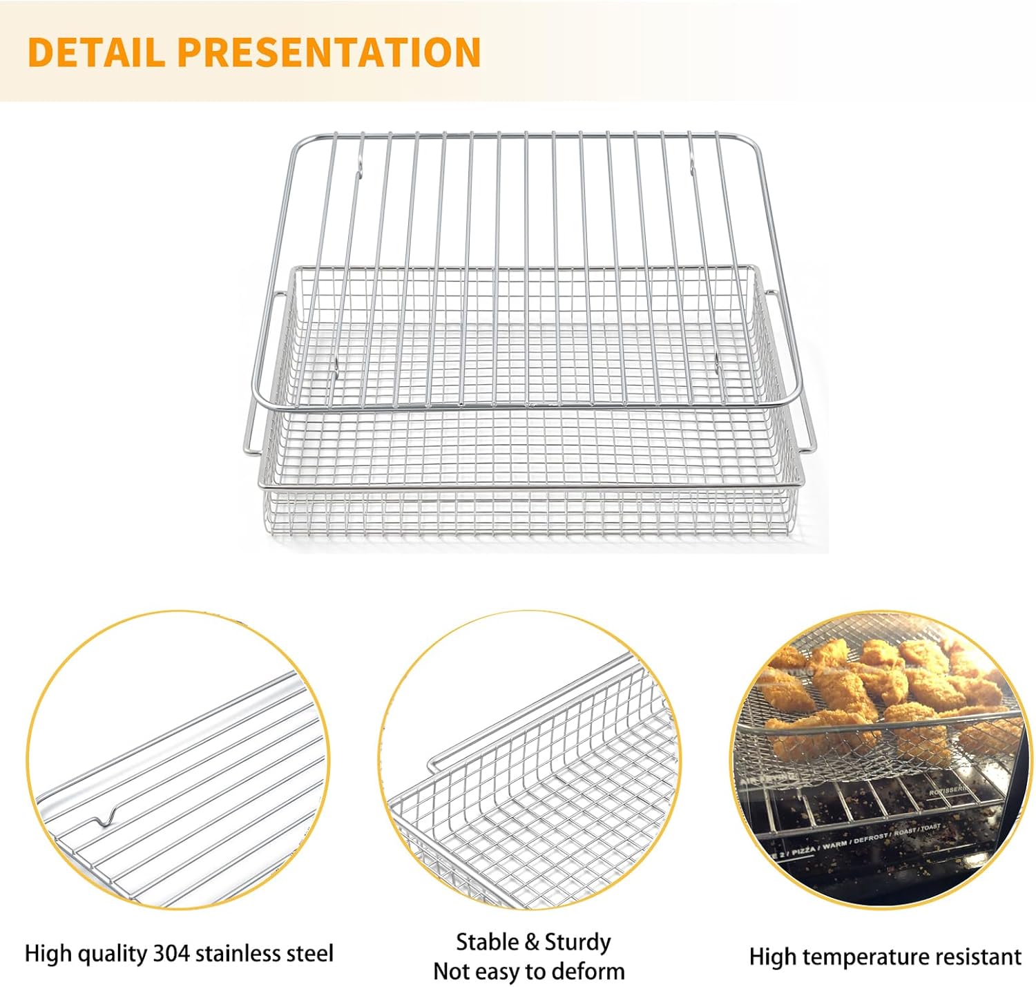 3 IN 1 304 Stainless Steel Crumb Tray Air fryer basket Rack Replacement for Kalorik MAXX 26 Quart Digital Air Fryer Oven Parts Drip Tray Kalorik Air Fryer Oven Grill Accessories Cooking Baking Rack