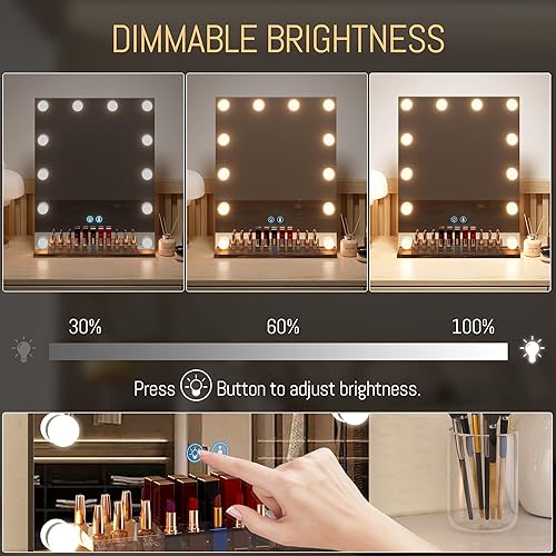 Miniatura 4 de LVSOMT Espejo de tocador con luces, espejo de maquillaje iluminado para escritorio, espejo de tocador de Hollywood con organizador de maquillaje, 3