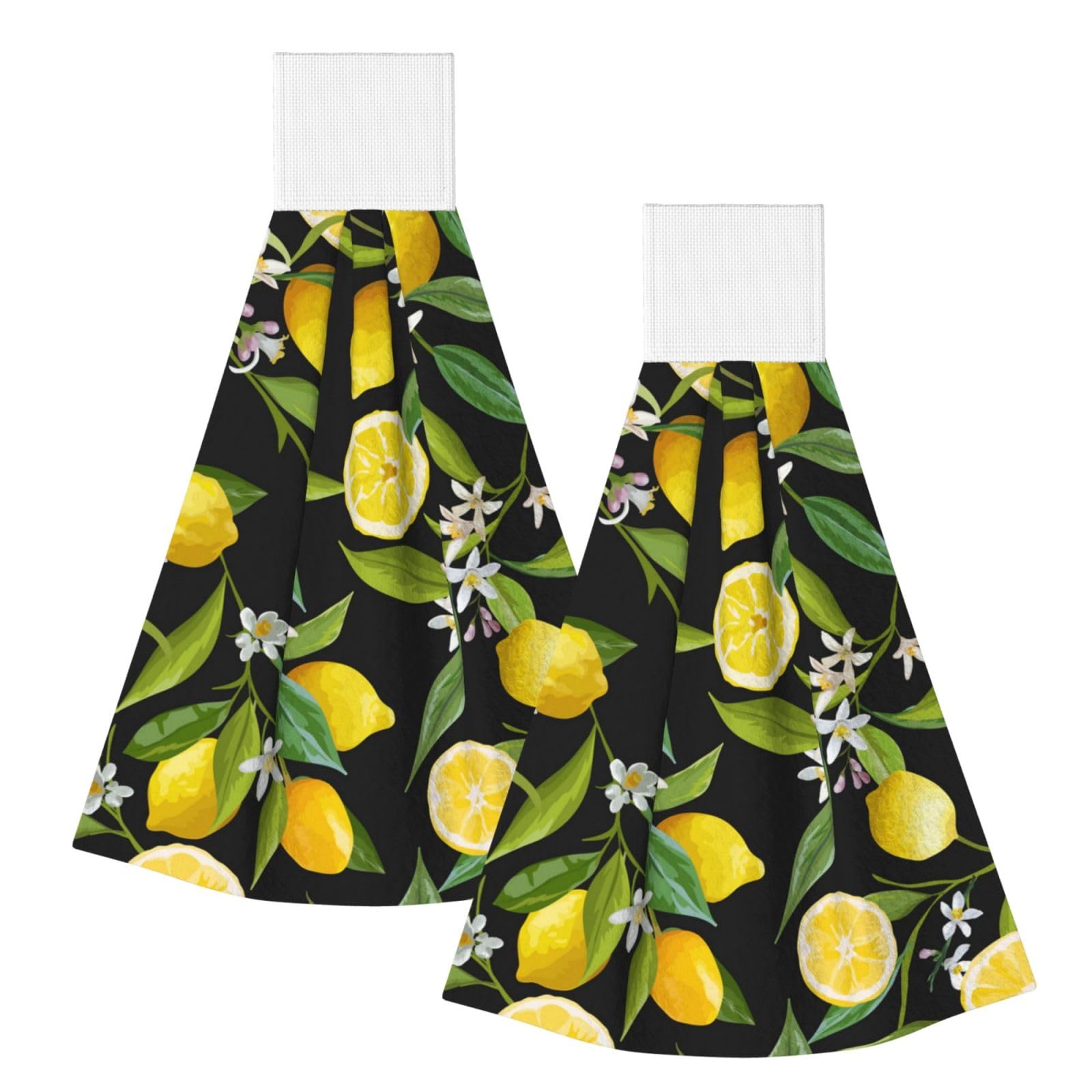DOPKLNA Fruit Lemon Pattern, 2 Pcs Hanging Coral Fiber Hand Towels for Bathroom, Absorbent Kitchen Towels