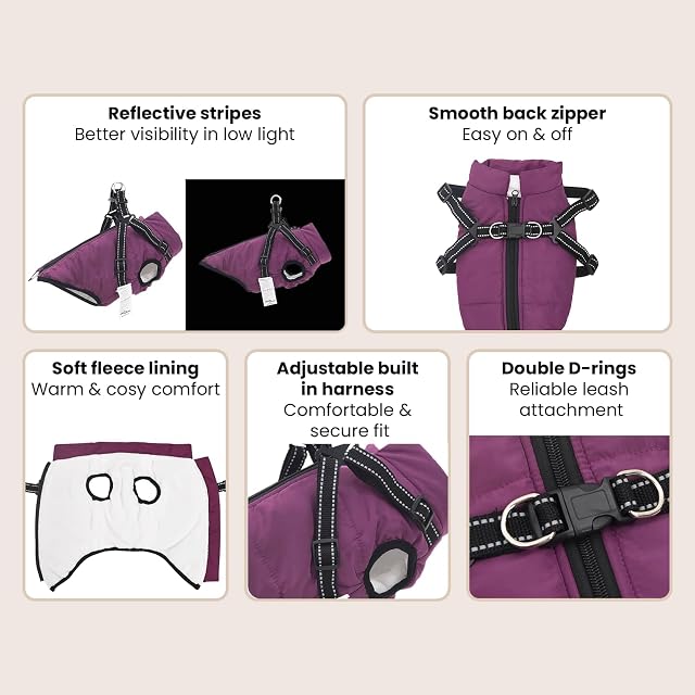 Foto 4 de 8 de vidaXL Abrigo para Perros Morado L32 Vellón y poliéster