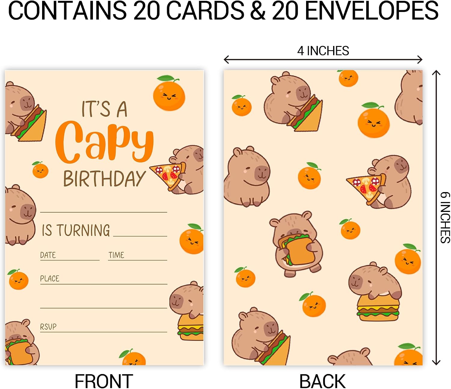 20 Cute Capybara Birthday Party Invitations, for Girls & Boys (080)