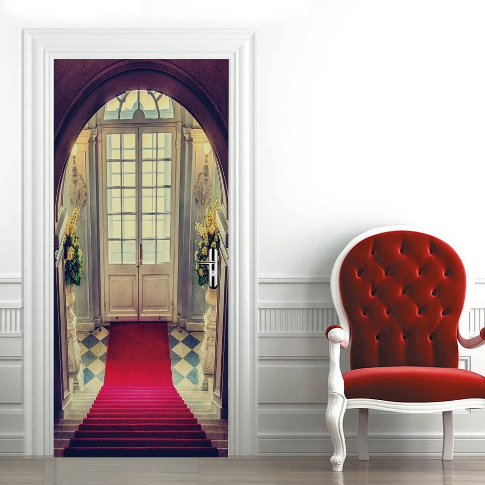 A.Monamour Sticker Porte 3D - Escaliers Château De Kufstein Autriche - 90x200 Cm - PVC Amovible - Décolle Et Colle - Pour Mur, Porte, Carrelage