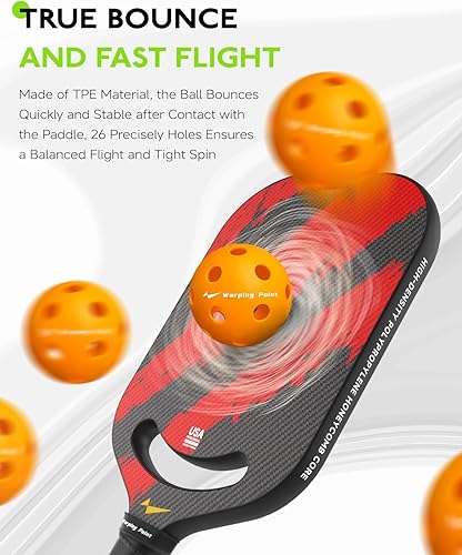 Miniatura 5 de Warping Point Bolas de pickleball 26 agujeros, 40 agujeros Paquete de 4 unidades de 12 Cumple con las especificaciones de USAPA Pelota de