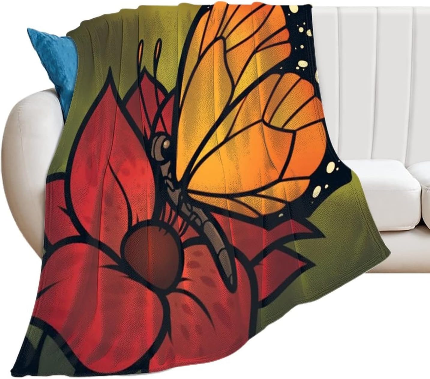 オオカバマダラと花 フランネル毛布 軽量柔らかいあたたかい毛布ベッドソファ用