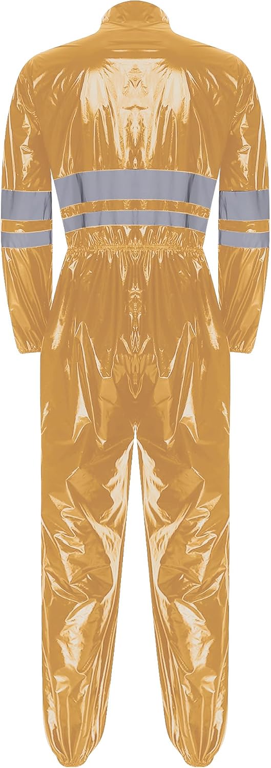 Men's Shiny Metallic Work Coverall High Visibility Overalls Mechanics Coveralls Workwear Jumpsuit