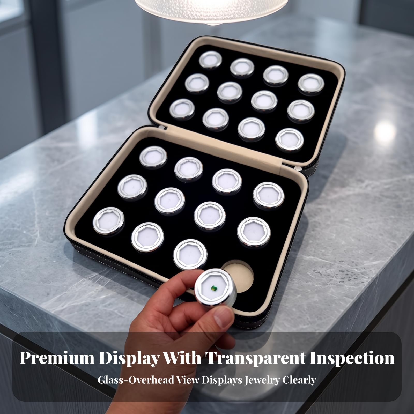 24 Piezas Estuche para Joyas Compacto, Plateado, Hexagonal