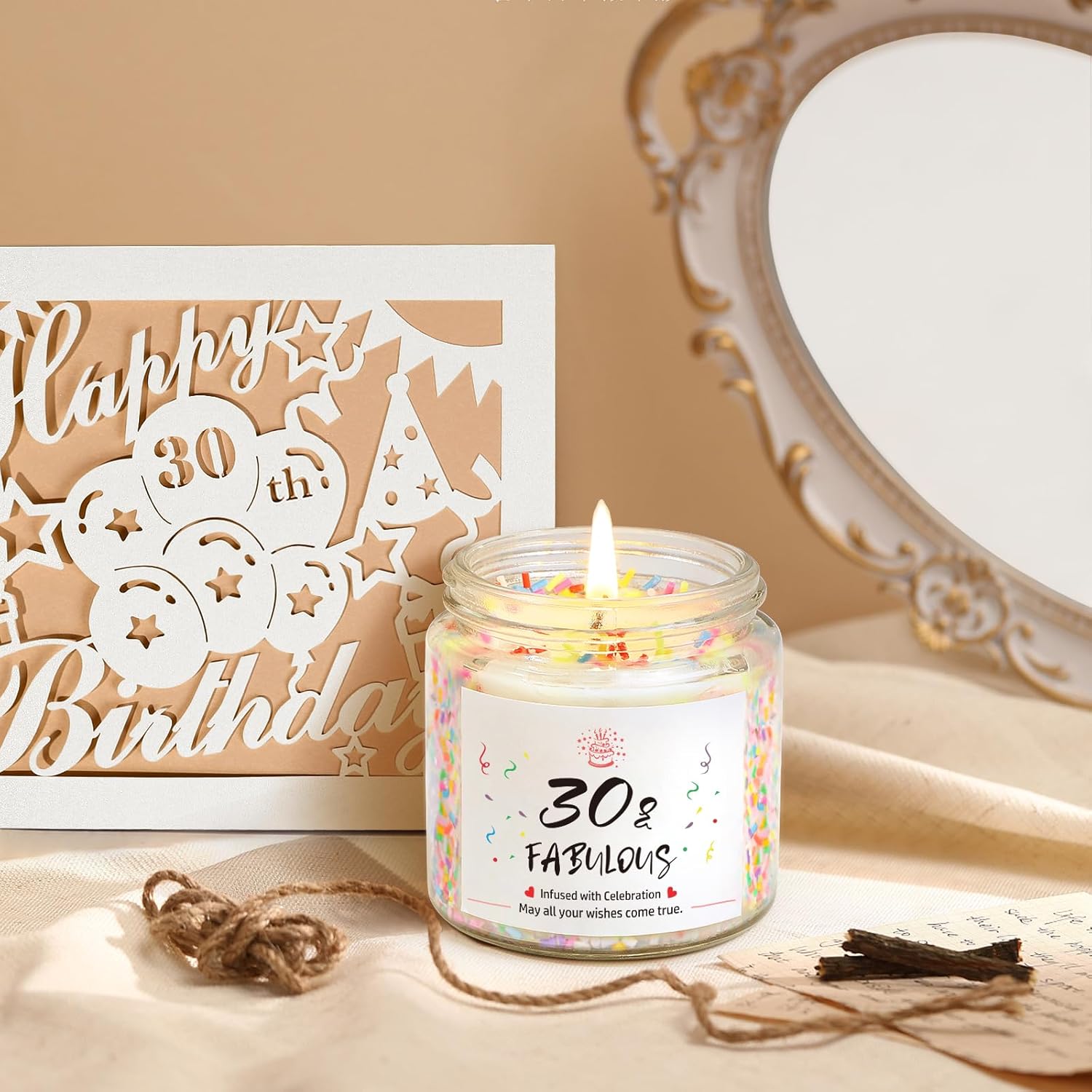 30th Birthday Gifts for Women, Unique 30 Year Old Birthday Gifts for Women, 30th Bday Decorations for Her, Gift for 30th Bday Woman w/ 16oz Coffee Cup, Candle, Bracelet, Hair Clip, Card, 7PCS - Image 4