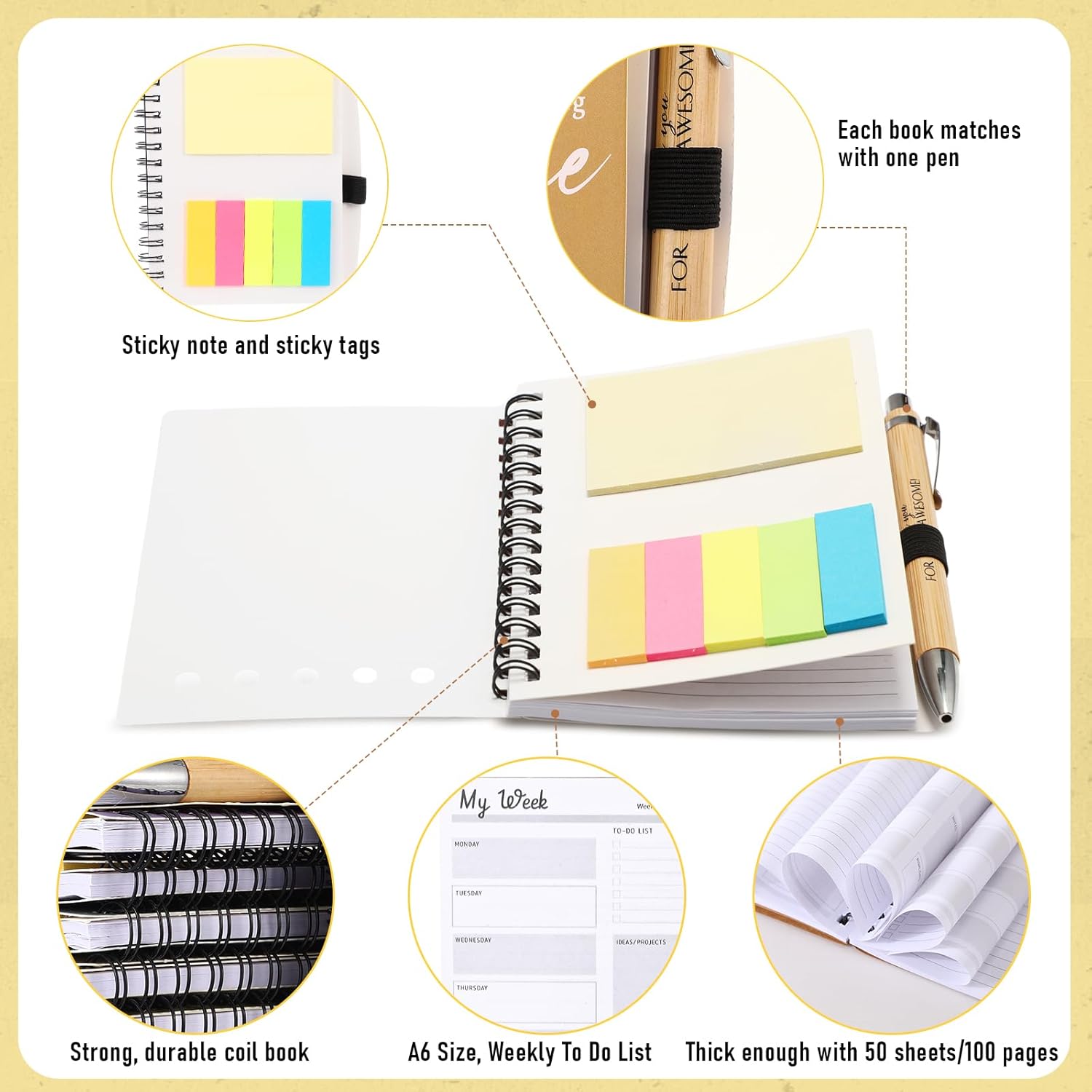 20 Sets Employee Appreciation Gift Bulk for Office Nurse Teacher Thank You Being Awesome Weekly Planner Notebook Pen Sticky Notepad for Staff Coworker Graduation (Bamboo,Retro Color)