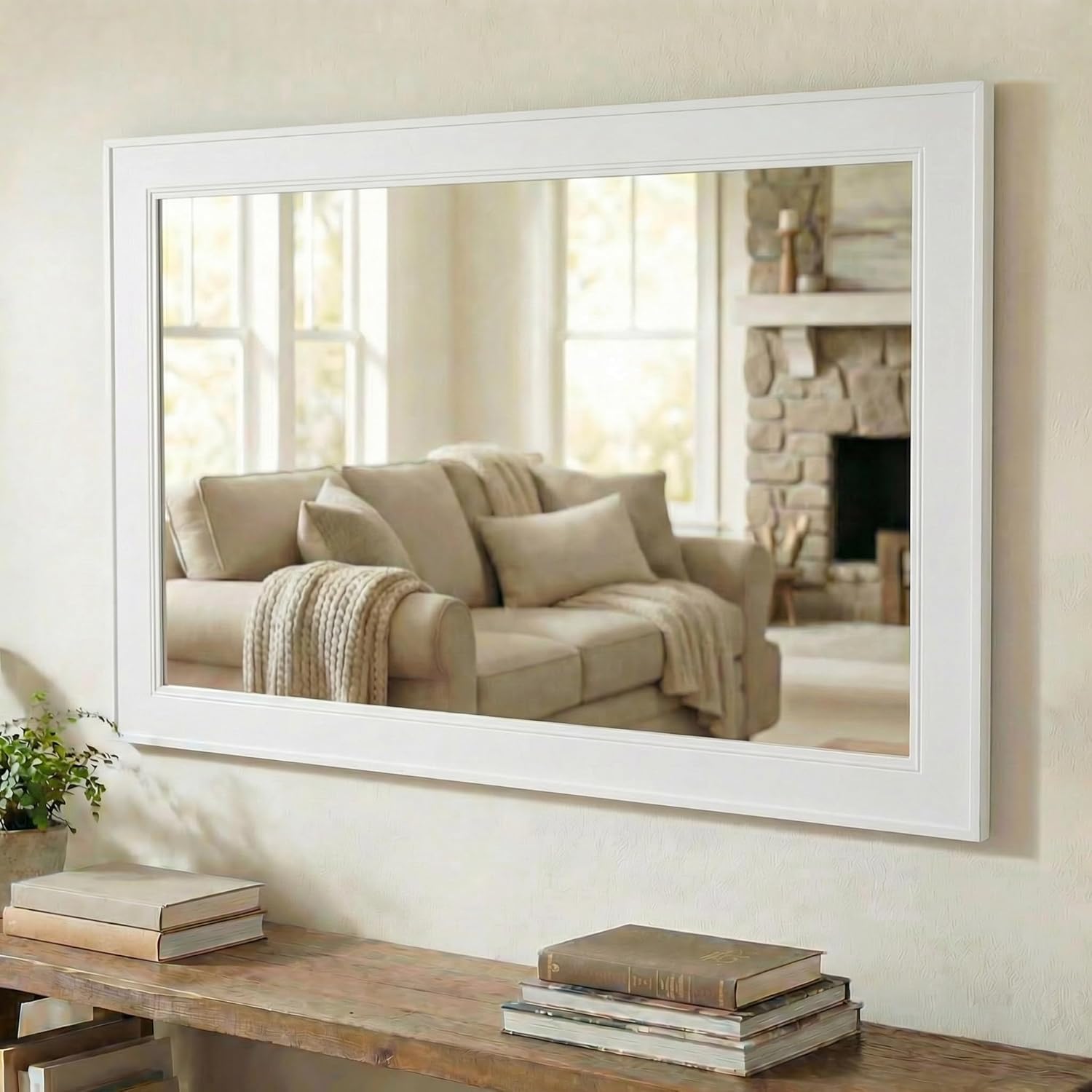 Frame My Mirror White Framed Mirror, 26" x 32" Mirror for Bathroom, Wood Frame, True Reflections Glass, White Finish, Porter Design, Hangs Horizontally or Vertically, Made in USA
