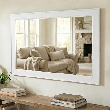 Frame My Mirror White Framed Mirror, 24" x 28" Mirror for Bathroom, Wood Frame, True Reflections Glass, White Finish, Porter Design, Hangs Horizontally or Vertically, Made in USA
