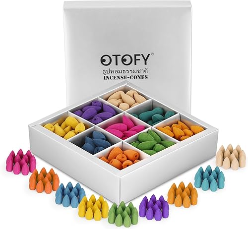 OTOFY Conos de incienso de reflujo para fuente de humo aromático de cascada, neblina, un juego de 180 piezas con 9 conos de aroma de cascada de