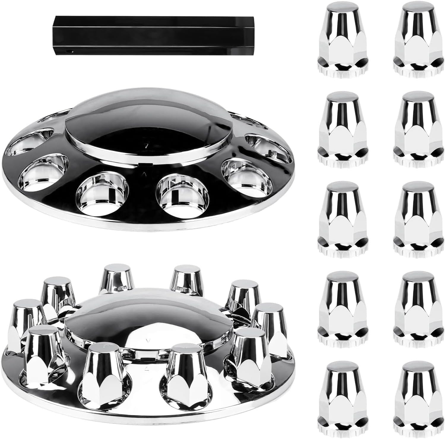 33mm Chrome Front Axle Wheel Cover Set for Semi Trucks ABS Plastic Wheel Hub Caps with Screw-On Lug Nut Covers 2 Front Axle Wheel Hubcaps (Standard)