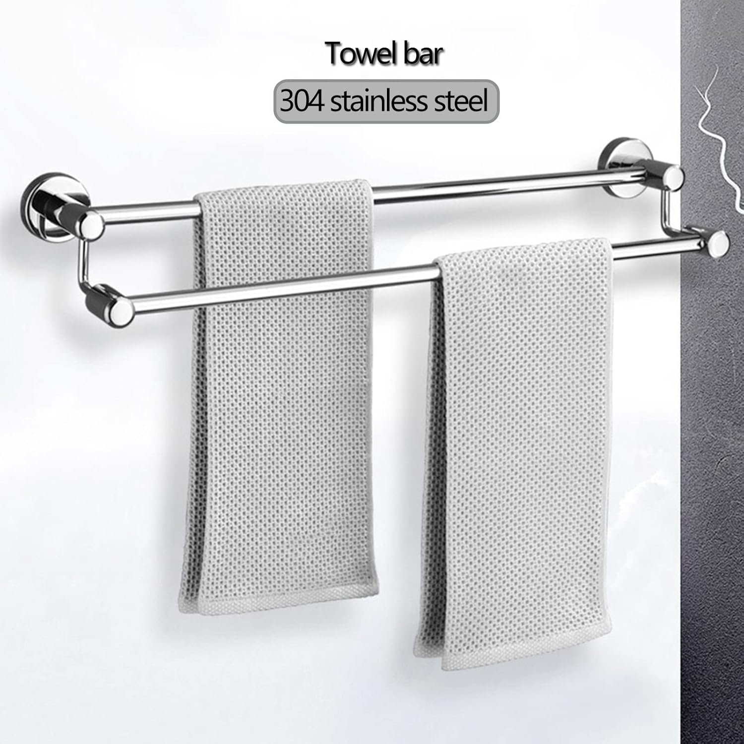 Portasciugamani doppio in acciaio inox, 120 cm, montaggio a parete, per bagno e cucina, finitura lucida con viti incluse, design salvaspazio