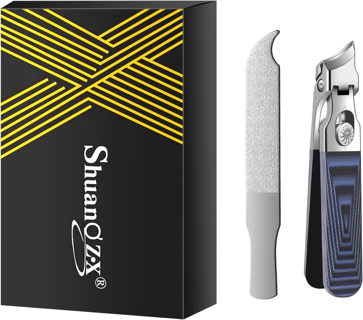 Wide Jaw Opening Anti-Splash Nail Clipper, Eagle Beak Beveled Nail Clippers，G10 Long Handle Angled Head Toenail Clippers for Thick Nails (Straight Blue B)