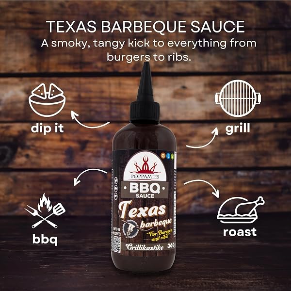 Sauce barbecue Poppamies Texas Barbeque – Saveur fumée et acidulée, parfaite pour les grillades, les trempettes et les marinades – Sans gluten, végétalienne – 360 g - 3