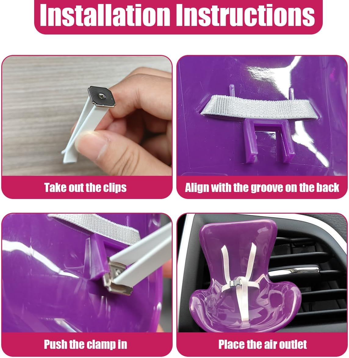 Funny Car Dashboard Air Vent Trim Clip, Cute Doll Seat Car Air Outlet Clip, Creative Chair Auto Diffuser Clip for Dolls Display, Automotive Interior Decoration Accessories (Purple)