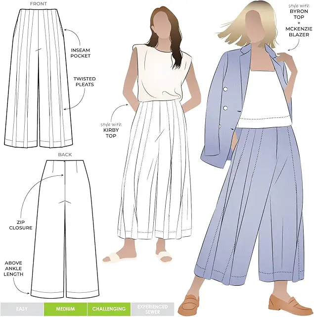 Style Arc Atlas Woven Pant Sewing Pattern - Wide Leg Trousers (Sizes 10-22)
