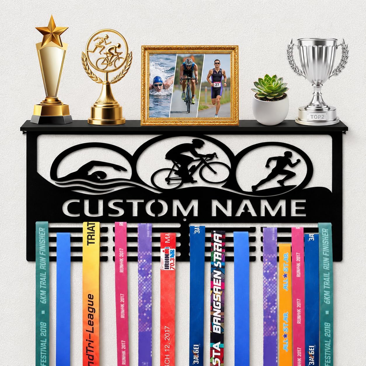 Personalized Sports Medal Hanger Display with Shelf for Player Gift