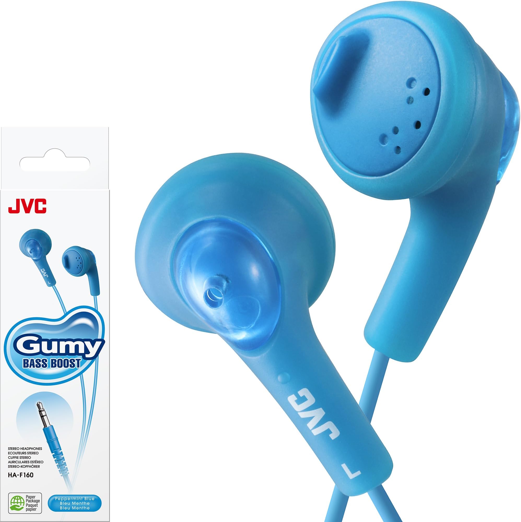 JVC Basic Gumy Earbuds Blue, Model Number: HA-F160-A