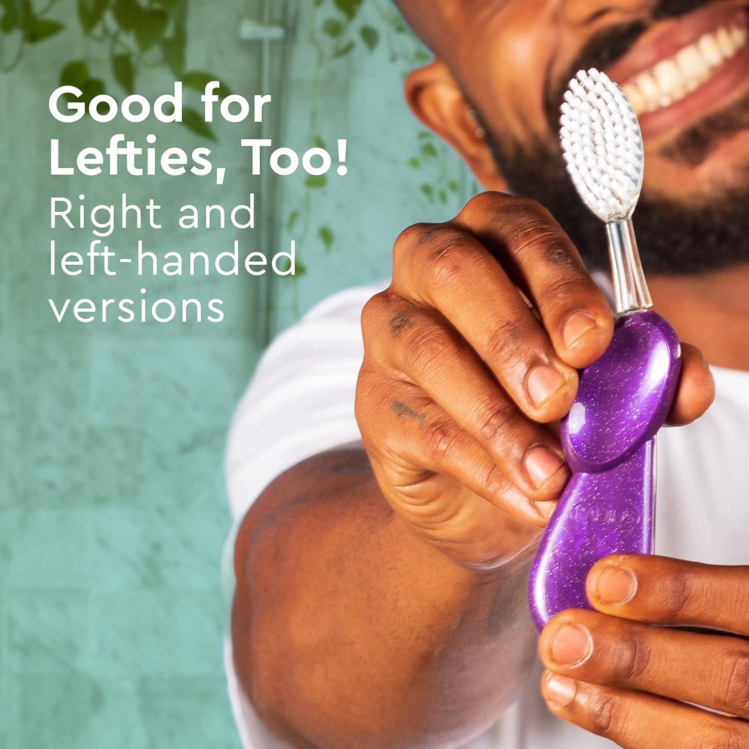RADIUS Toothbrush Big Brush with Replaceable Head BPA Free ADA Accepted - Right Hand - Purple Brush with Purple Case image 4