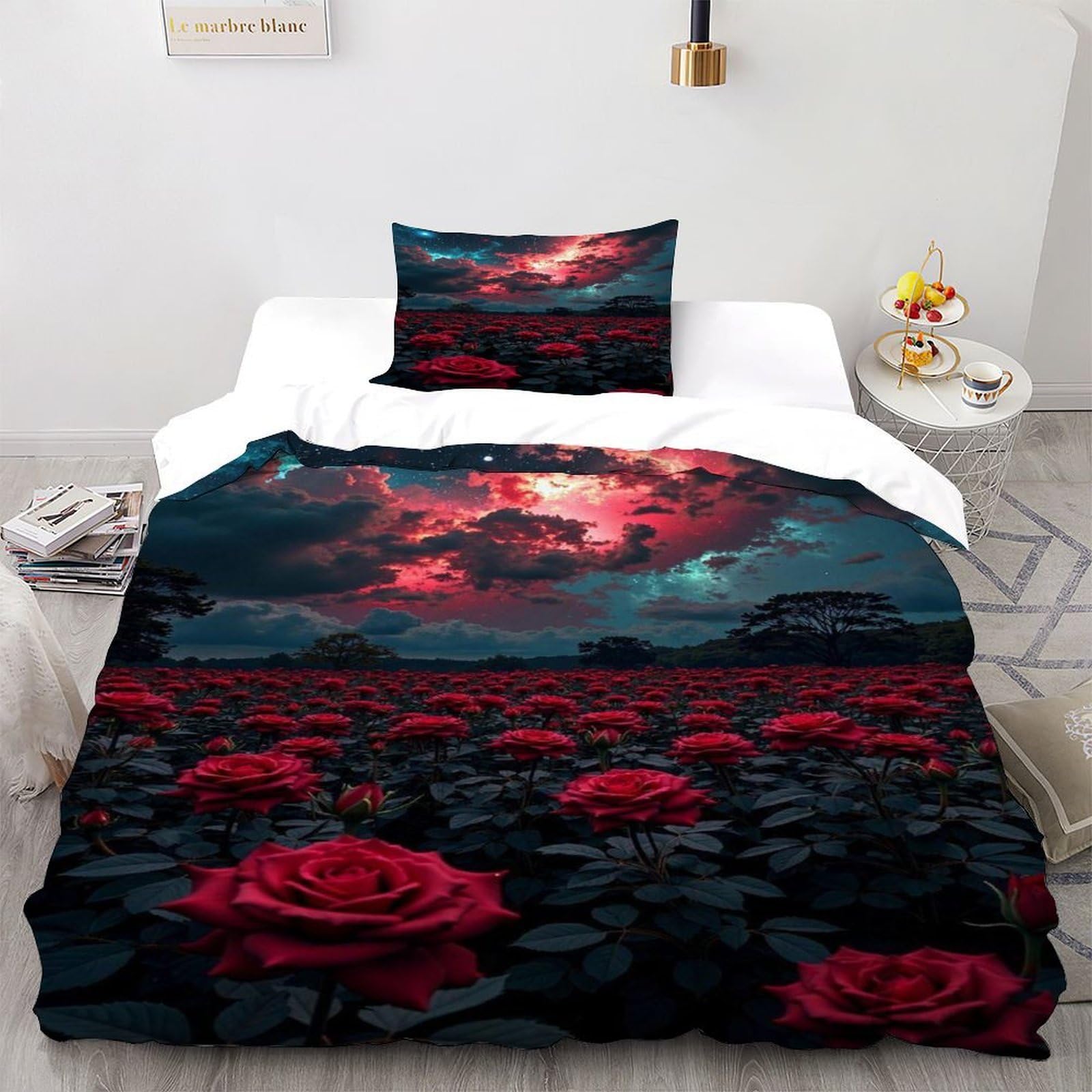 Parure de lit microfibre fleurie douce pour lit simple de style chic