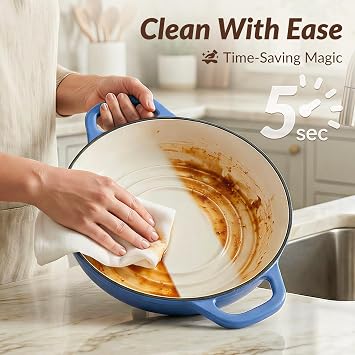4.4L Cast Iron Dutch Oven for Sourdough Bread with Domed Lid, Blue | Enamelled Cast Iron Pot for Bread Making, Roasting, Braising & Frying - Oven Safe up to 260°C, Non Stick, 22cm.