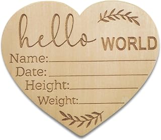 Baby Announcement Sign Hoowu Handmade welcome baby Signs for Nursery, Baby Essentials Birth Announcement Sign for Hospital, Wooden Newborn Name Sign for Photo Props Baby Shower Arrival Gift Decor, 5.9 Inch