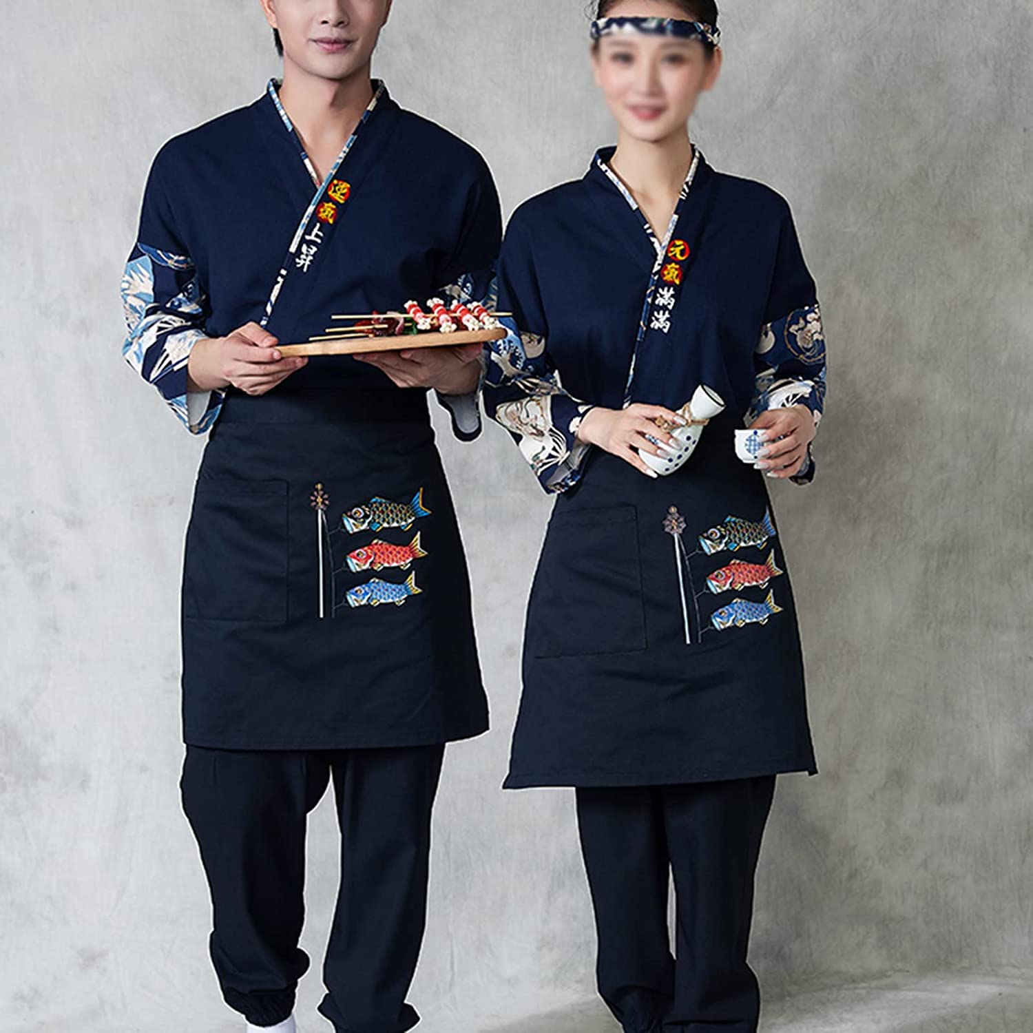 Kochjacke Unisex Kochjacke Damen Kochjacke Herren Japanischer Kochmantel 3/4-Ärmel Sushi-Kochjacke Uniform Food Service Catering Shirt for Restaurant (Size : E(2XL))