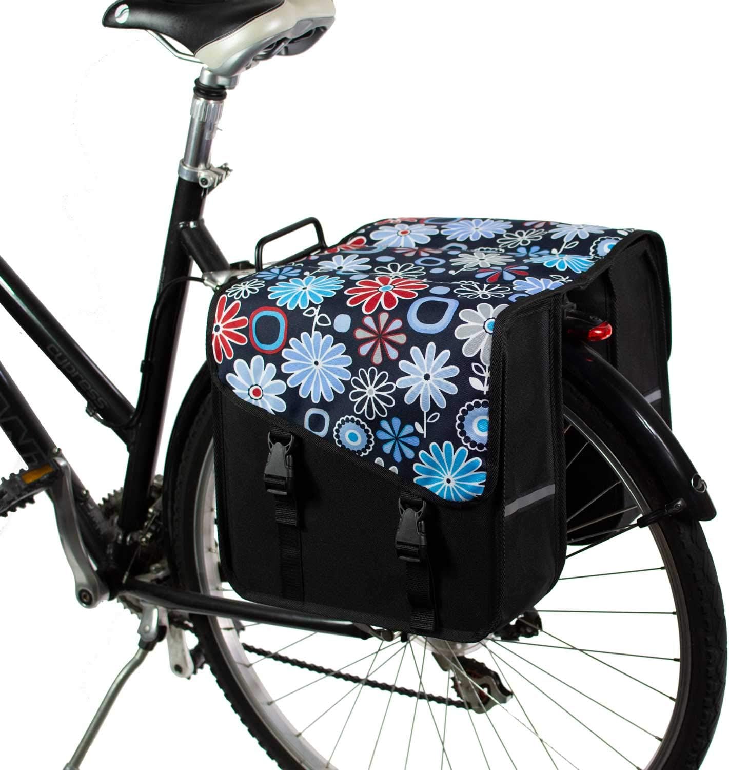 Classic CS - Double Bicycle Panniers - 26L Water-Resistant Bike Pannier Bag for Rear Rack | Commuter & Shopping Cycling Bag (Daisy Flowers)