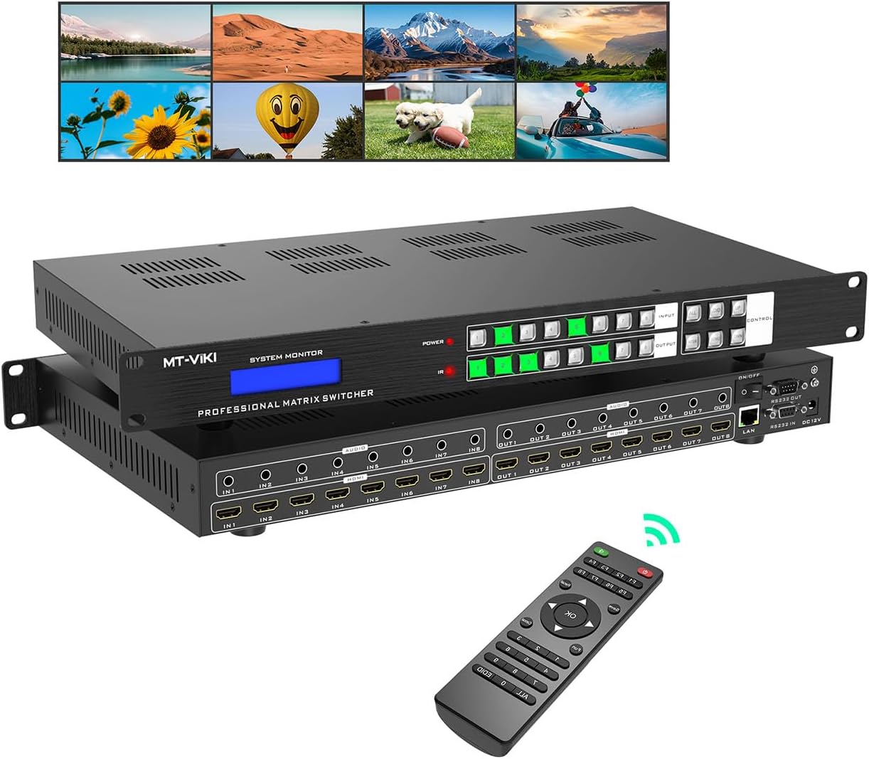 MT-VIKI 4K@60Hz HDMI Matrix Switcher Splitter 8x8 W/Web GUI+Audio, HDMI 2.0, HDCP 2.2, 4:4:4, 18 Gbps, EDID, APP, RS232, LAN, Rack Mount Switcher (8 in 8 Out)