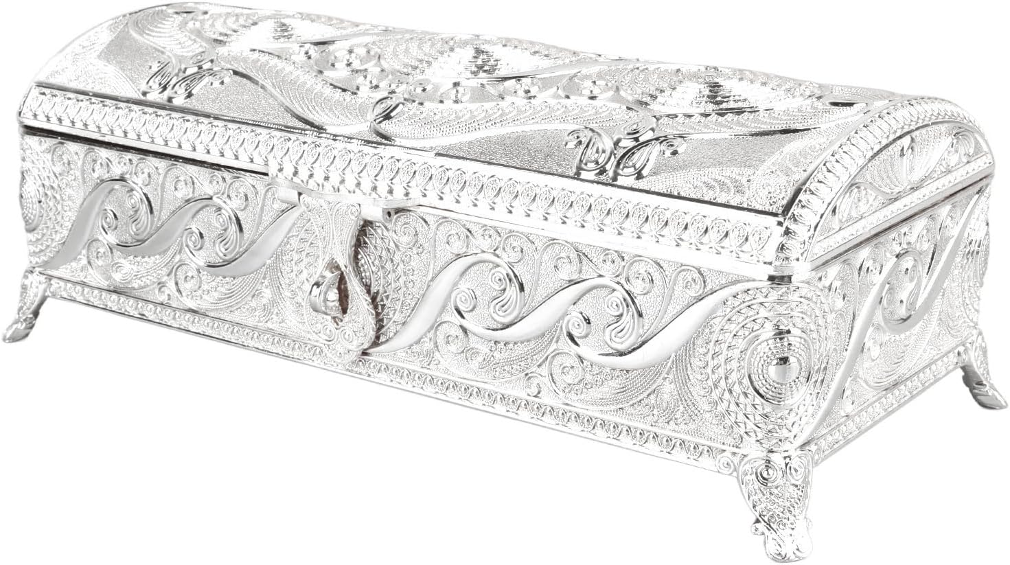 Vintage Jewelry Box, European Style Stable Feet Soft Velvet Lining Antique Jewelry Box Large Capacity Carved Pattern for Family (Silver Color)