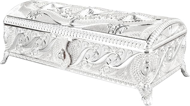 Vintage Jewelry Box, European Style Stable Feet Soft Velvet Lining Antique Jewelry Box Large Capacity Carved Pattern for Family Silver Color