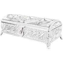 Vintage Jewelry Box, European Style Stable Feet Soft Velvet Lining Antique Jewelry Box Large Capacity Carved Pattern for Family Silver Color